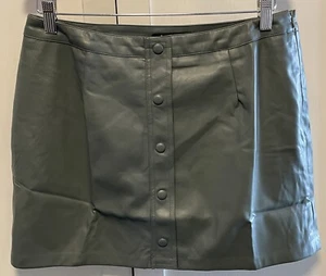 Lulus Most Fab Grey Gray Vegan Faux Leather Button-Front Mini Skirt LARGE NWT - Picture 1 of 6