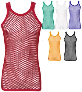 FITTED Plain 100% Cotton String Vest Mesh Muscle Fishnet Tank Top - Picture 1 of 1