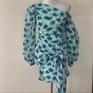 Nasty Gal Mini Dress Floral Off the Shoulder Front Drape Long Sleeve US 4 - Picture 1 of 10