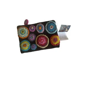 NUEVO CON ETIQUETAS Jenny Krauss Negro Bordado Multicolor Círculo Esfera Cremallera Cierre Bolsa - Imagen 1 de 6