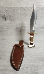 Voss Cutlery Stainless Bowie Fixed Blade Hunting Knife Stag Handle 7.375" - Picture 1 of 7
