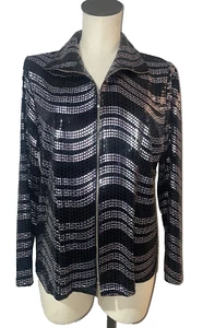Misook Classic Knit Stretch Evening Blazer Jacket size M Zip Up Sequin - Picture 1 of 12