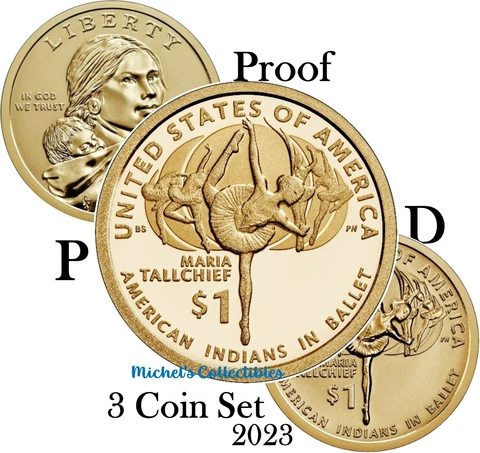 2023 P D S Proof BU Sacagawea Maria Tallchief Dollar (3 Coin Mint Set) SHIPPING Cover