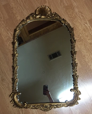 Large Vintage Mirror Ornate Carved Baroque Gilded Carved Wood 37”H X 21” W Cover