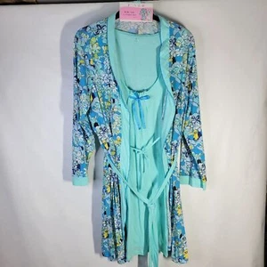 NWT Vintage Pink Kmart Robe/Chemis Set Teal Floral Size 1XL Cotton Poly Blend - Picture 1 of 14