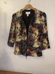 Joseph Ribkoff Jacke 2-Wege-Reißverschluss Gr. 12 Pailletten Crinkled Satin verziert - Bild 1 von 4