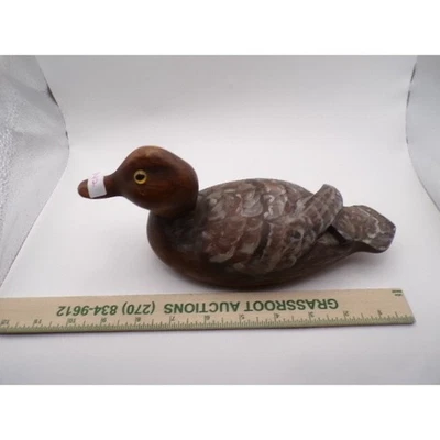 木制鸭诱饵雕像手工雕刻乡村棕色白色鸟 142 — 第 1/3 张图片