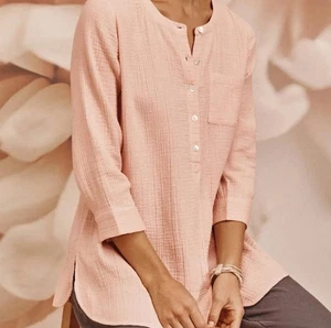 J Jill Pure Jill Pink Muslin Crepe Tunic Top Sz MP Coastal Modest Lagenlook Boho - Picture 1 of 9