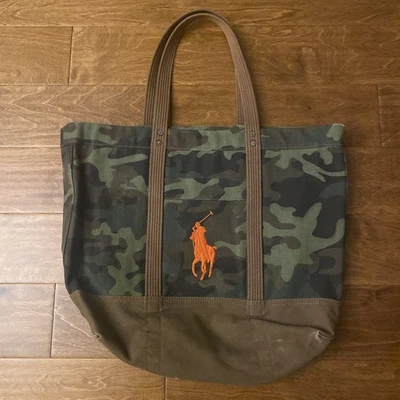 Polo Ralph Lauren Orange Big Pony Military Camo Green Tote Bag - Image 1 of 4