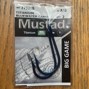 Mustad 7732 TB Titanium Bluewater Camo Southern & Tuna Big Game Hook Sz 8/0 2pk - Picture 1 of 5
