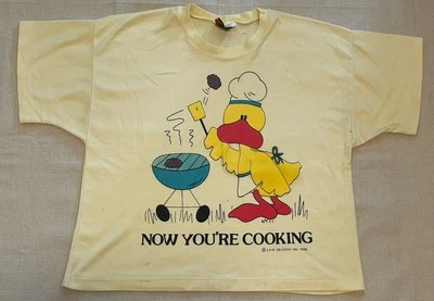 Top vintage BJ Frog para mujer talla grande amarillo recortado años 80 pato parrilla divertido Foto 1 de 4