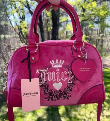 NEW! NWT JUICY COUTURE Urban Heritage Bowler Velour Crossbody Bag Free Love Pink - Image 1 of 4
