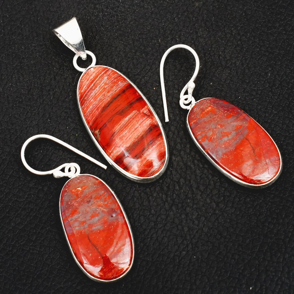 Colgante hecho a mano con piedras preciosas de jaspe arco iris rojo + pendiente joyería regalo 1,96" AP-45138 Foto 1 de 1