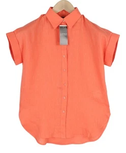 LAUREN RALPH LAUREN Women Shirt 2XS Orange Short Sleeve Linen Buttoned Spread - Picture 1 of 11