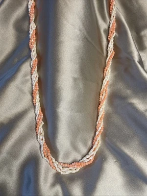 复古三文鱼珊瑚淡水珍珠 3股项链带 14K 珠 33 英寸 — 第 1/4 张图片