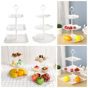 3 Tier Cake Stand Afternoon Tea Wedding Party Plates Tableware Embossed Trays - Picture 1 of 14