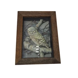 Vintage Owl 3D Layered Paper Wood Framed Shadow Box Art 8 x 10" - Picture 1 of 9