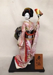 Japanese Vintage Kimono Cloth Geisha Doll 53cm / Folding Fan - Picture 1 of 10