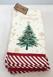 Christmas Holiday Tree Peppermint Stripe Seasons Greetings Kitchen Tea Towel 2pc - Picture 1 of 8