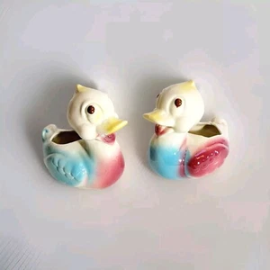 Vintage Shawnee Ceramic Pink Blue Yellow Duck Planters! 1950's Nursery - Picture 1 of 6