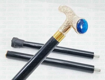 Mango Derby de Latón Hecho a Mano con Zafiro Bastón de Madera Vintage Nuevo Foto 1 de 4