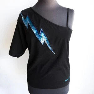 Miss Sixty Y2K Lightning Sequin One Shoulder Black / Blue Top - Picture 1 of 7