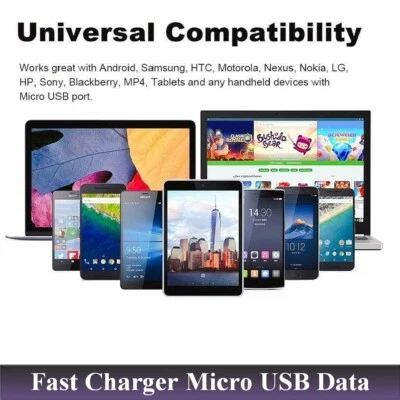 Micro USB Fast Charging Lead For Samsung Galaxy HTC Google Nexus 1M 2M Lead - Image 1 of 4