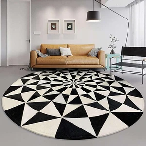 Cowhide Round Leather Area Rug Handmade Leather Block Carpet For Decor Accent - Picture 1 of 5