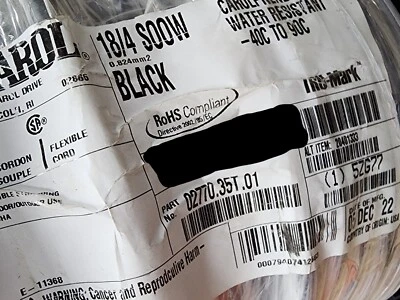 Carol 02770 18/4C Carolprene SOOW 600V 90C Portable Power Cable Cord Black /25ft - Image 1 of 4