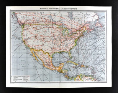 1907 Map North America Industry Communication Steamers United States Canada  - Image 1 of 4
