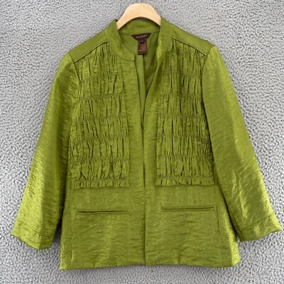 Chaqueta Múltiples Pequeña Verde Brillante Calada Bolsillos Frontales Abiertos Oficina Carrera Foto 1 de 4