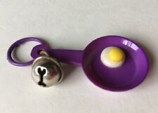 Vintage 80s Plastic Charm Purple Frying Pan Egg and Bell For 80s Necklace