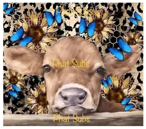 20oz Sublimation Tumbler Wrap Baby Cow Blue Butterflies Ready To Press Transfer - Picture 1 of 1