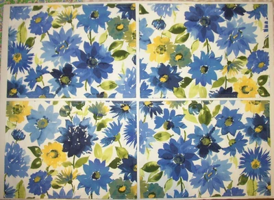 FIESTA  Summer GARDEN FLORAL Poly 4PC PLACEMAT SET 18x13 Blue Yellow Green White - Image 1 of 4
