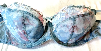 Blue Lace Panache Tiana Blue Lace unlined bra 36E underwire support semisheer - image 1 of 4