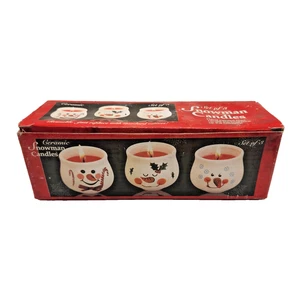 Set of 3 New Hand Painted Ceramic Snowman Candles Vintage Decorative Reuseable - Picture 1 of 7