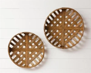 New Rustic Farmhouse Primitive SET 2 ROUND TOBACCO BASKET Wall Hanging  - Picture 1 of 1