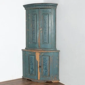 Original Blue Painted Swedish Corner Cupboard Cabinet dated 1806 - Picture 1 of 12