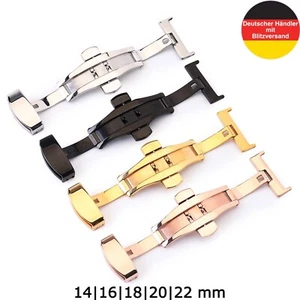 Double boucle déployante papillon pour bracelet de montre 14 16 18 20 22 acier inoxydable brillant - Photo 1/33