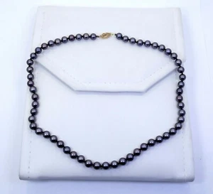 Classic BLACK CULTURE PEARL 6 - 6.5 mm 14k Gold Clasp 16" Strand Necklace - Picture 1 of 5