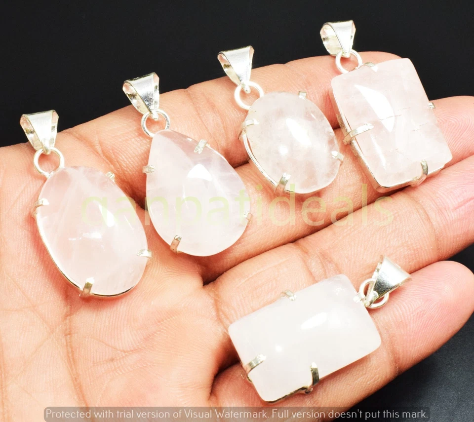 Оптовая продажа! Оптовые лоты кулонов из розового кварца с серебряным покрытием 925 - Изображение 1 из 4