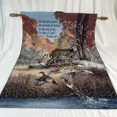 Fur Feathers & Fall Verse Tapestry Wall Hanging 26x36 inch Tapestry / Rod USA - Image 1 of 4