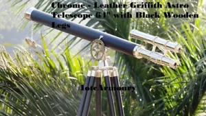 Chrome - Leather Griffith Astro Telescope 64" with Black Wooden Legs - Picture 1 of 3