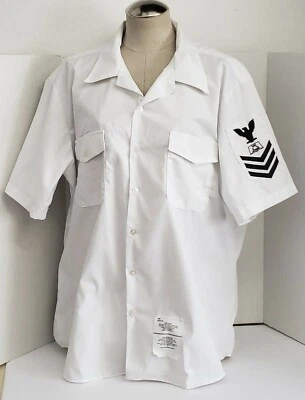 Camisa blanca para hombre azul marino de EE. UU. manga corta con botones XL insignia de águila bordada  Foto 1 de 4