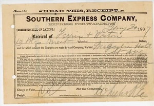 1887 Southern Express Company Conocimiento de Embarque Doméstico Magnolia Hotel, GA - Carne - Imagen 1 de 2