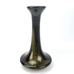Theresienthal Glas Vase Schwarz Goldstaub signiert Krone Top Deko 29,5cm - Bild 1 von 6