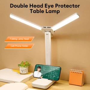 USB Wiederaufladbare Doppelkopf LED Schreibtischlampe Dimmbar Touch Faltbare Tischleuchte - Bild 1 von 16