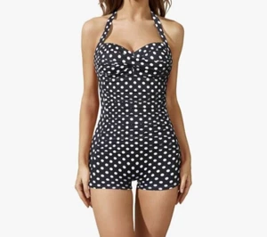 Tempt Me Women's One Piece Swimsuit with Shorts Boyleg Retro Size L 6037 - Picture 1 of 2