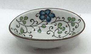 Pier 1 Imports Blue Flower And Vines  Ceramic Oval Soap Dish Trinket Dish