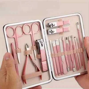 Manicure Pedicure Cuticle Kit Nail Care Clipper Cutter Case 18 Pcs Gift Set - Picture 1 of 9